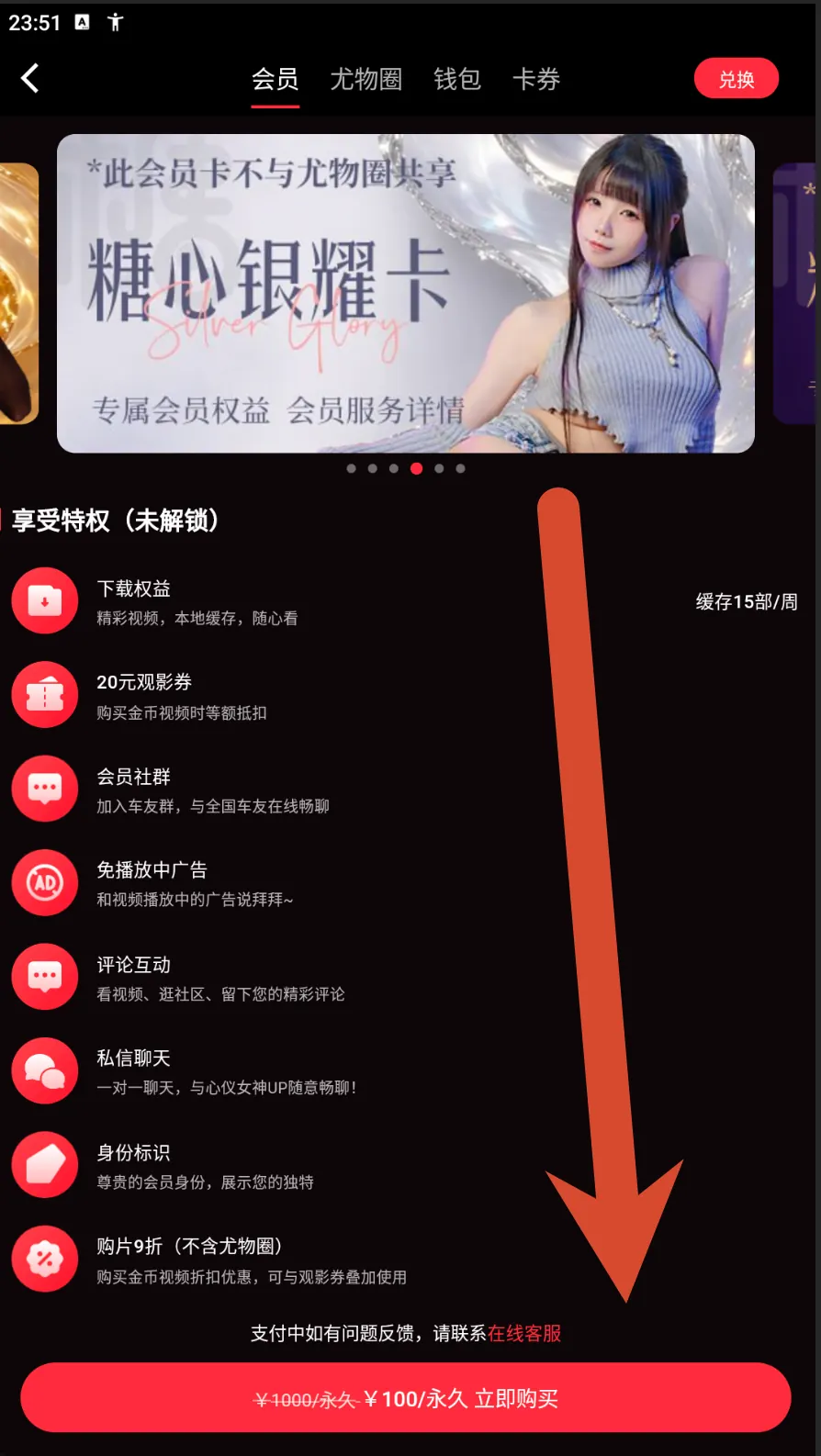 糖心银耀卡会员价格界面示例