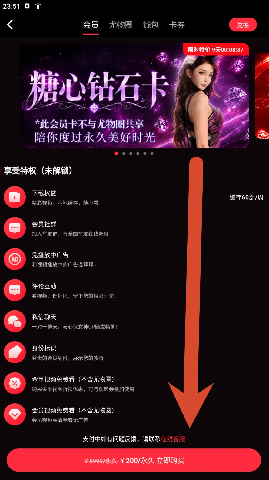糖心钻石卡会员价格界面示例