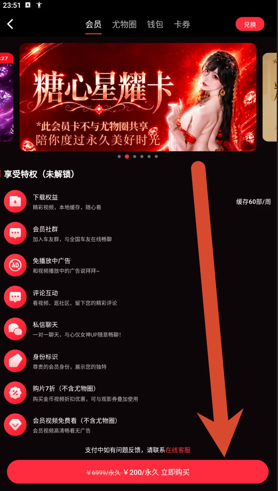 糖心星耀卡会员价格界面示例